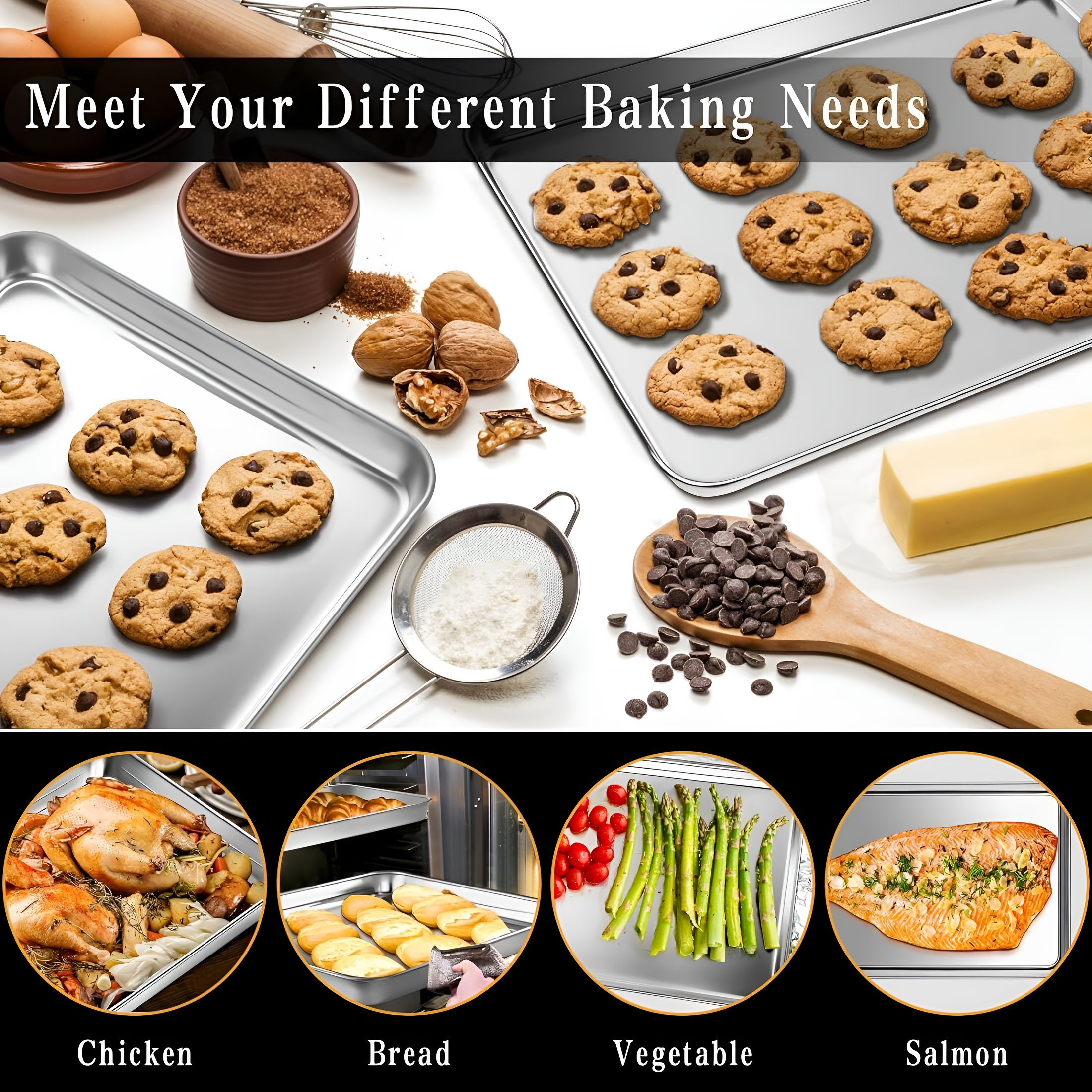 ACDANC 2026 New Quarter Sheet Pan Set of 2,Stainless Steel Cookie Sheets Set Baking Sheet Pan Toaster Oven Tray,Size 12 × 9.44 × 0.98 Inch,Non Toxic&Heavy Duty&Mirror Finish&Rust Free&Easy Clean