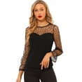 thumbnail image 1 of INSPIRE CHIC Blouse Haut pour Femme en Dentelle à Manches Longues à Col Rond en Maille à Pois en Forme de Cœur, 1 of 6