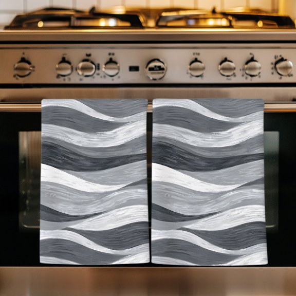 Black Grey Ombre Kitchen Towels Set of 3, Modern Moire Abstract Art Aesthetics Absorbent Dish Towels for Kitchen, Microfiber Hand Towel, Quick Drying Tea Towel for Cleaning Decorative Dishcloths