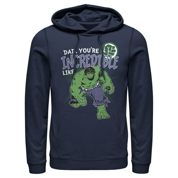 Men's Marvel Hulk Incredible Dad Father's Day Pull Over Hoodie Navy Blue Small