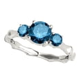 thumbnail image 1 of 1 Carats Blue Three Stone Round Diamond Ring 10K Solid White Gold, 1 of 2