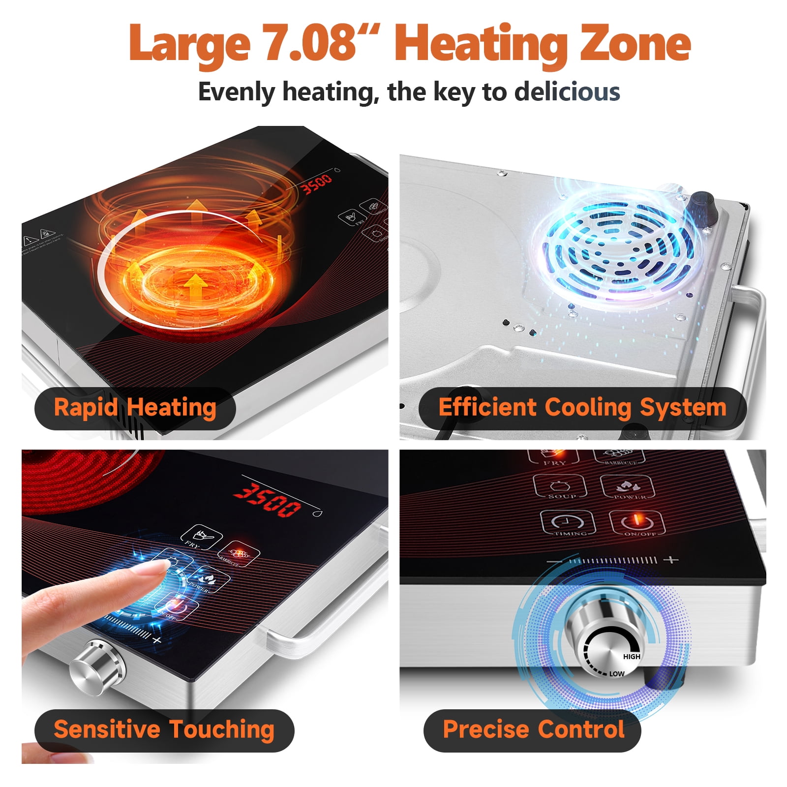 GRACEALL Countertop Infrared Hot Plate Electric Cooktop Portable Cooker for Cooking Single Burner Stove, 2200 Watt Compact Hotplate Adjustable Temperature Control, Sensor Touch & Knob