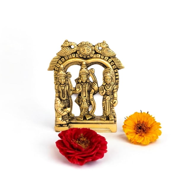 Statue de Ram Darbar, Lord Ram, Sita, Lakshman, Hanuman Idol, Petite Taille - 10 cm, pour Puja & Décoration Intérieure, Idol Religieux, Utilisez un Chiffon de Coton Sec Ou Humide pour Enlever la Saleté - 1 Laiton Ram Darbar Idol