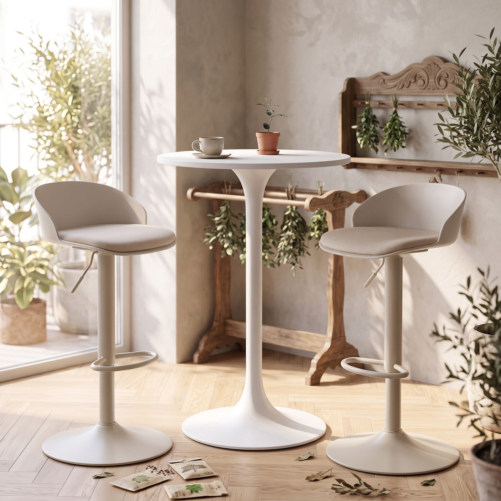 Furnibear Set of 2 Adjustable Swivel Bar Stools with Back and Footrest, 360 Degree Rotating Counter Height Barstools for Kitchen Island Dining Pub, 330 LBS, Cream