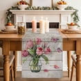 thumbnail image 2 of Table Runner 70 Inches Long for Kitchen Dining, Pink Tulip Dresser Scarf Farmhouse, Dining Table Decorations for Wedding/Parties, Vintage Spring Floral Retro Art Butterfly Wooden 13 x 70 In, 2 of 8