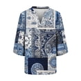 thumbnail image 5 of TaTaai Women's V Neck Casual Blouse, Printed Linen Look Shirt, Three Quarter Sleeves with Roll Tab for Summer Gift, 5 of 5