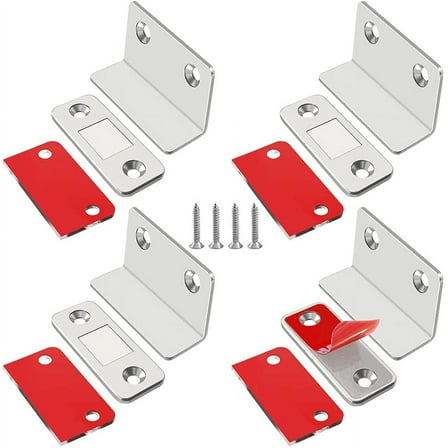 Cabinet Magnetic Catch L-Shaped 4 Pack Ultra Thin Cabinet Door Magnetic Catch for Drawer Magnets Adhesive Cabinet Latch Magnetic Closures for Kitchen Closet Door Closing Magnetic Catch Closer
