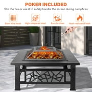 32 Fire Pits for Outside, Updated Segmart Outdoor Firepit with Fireplace Screen, Lid Square Wood Burning Fireplace Heater/Ice Pit for Camping, Outdoor Heating, Bonfire and Picnic, Black