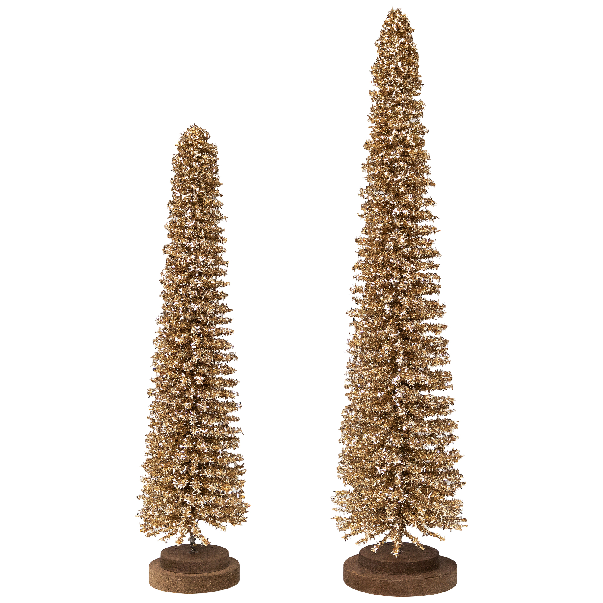 Glittered Tinsel Tree Christmas Decorations - 19.5" - Gold - Set of 2