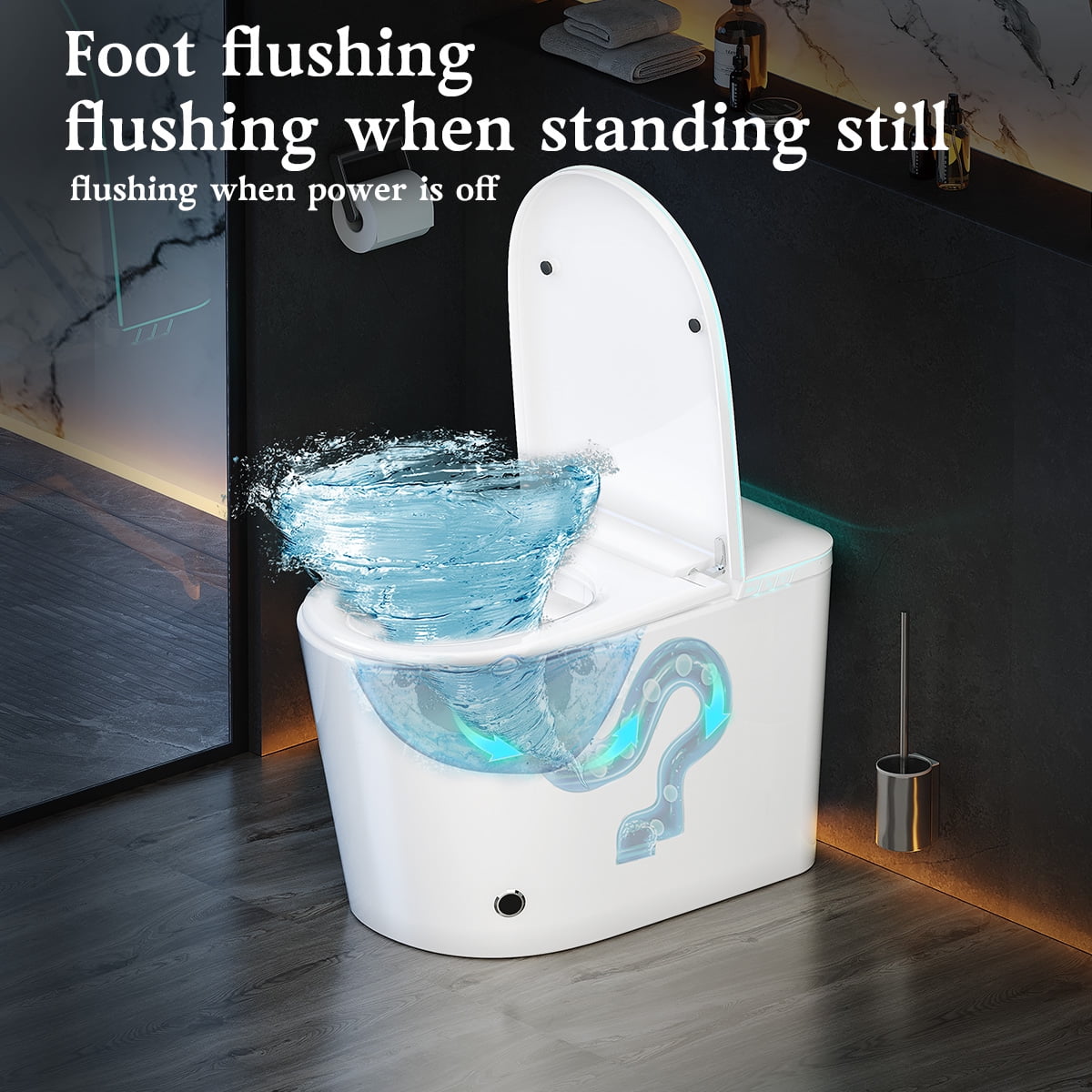 Smart Bidet Toilet Built-in Bidet, Heated Seat, Night Light, Tankless, Auto Soft Close, Deodorization, Dryer & Foot Sens