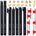 thumbnail image 1 of LYMMIYTC 1/2" 12mm Indexable Lathe Turning Tool 21Pcs Kit- 7Pcs Metal Lathe Tools Holder Set with 14Pcs Carbide Insert Turning Inserts for Turning Gro, 1 of 7