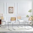 thumbnail image 7 of Hi loPres Set of 4 Modern Boho Bar Stools, 25" Counter Height Kitchen Island Stools with Hand-Woven Rattan Back & White PU Leather Seat, Silver Chrome, 7 of 7