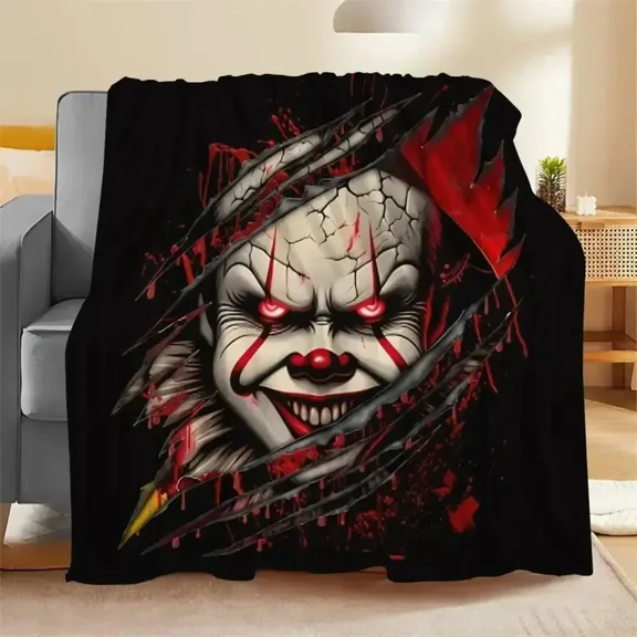 Horror Clown Graphic Flannel Throw Blanket - Super Soft Cozy Plush, 30 x 40 in