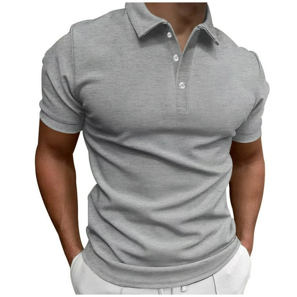 Camisas Casuales de los Hombres de Color Sólido de Manga Corta Botón Arriba Camisa de Cuello de Solapa, Camiseta Ligera para el Verano, Camisas de Verano de los Hombres