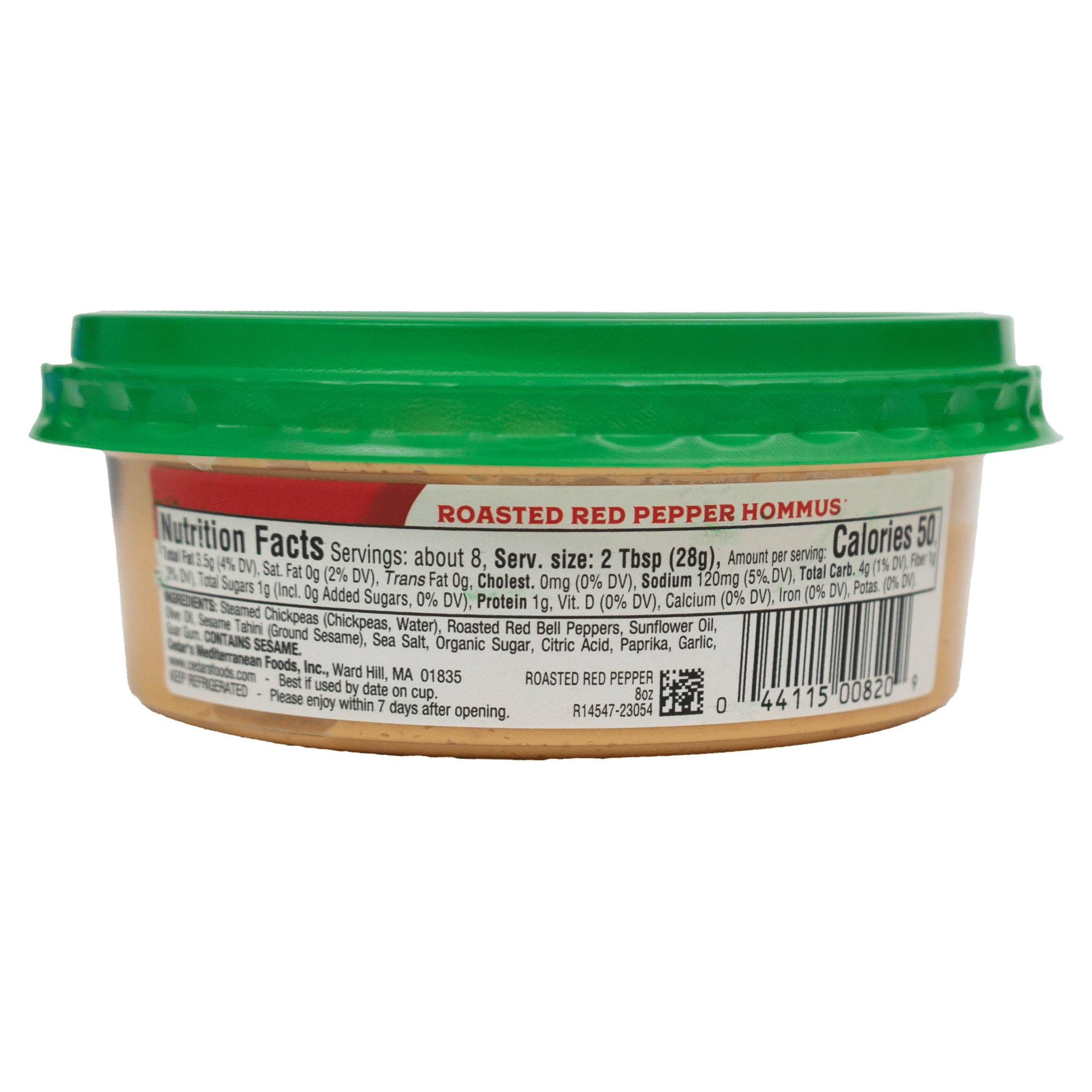 Cedars Roasted Red Pepper Hommus, 8 oz, Gluten Free, Plastic Bowl