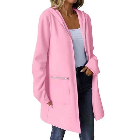 YUTK Womens Zip Up Sweatshirt - Women's Colored Long-Sleeved Hooded Sweater Jacket with Pockets Pink L