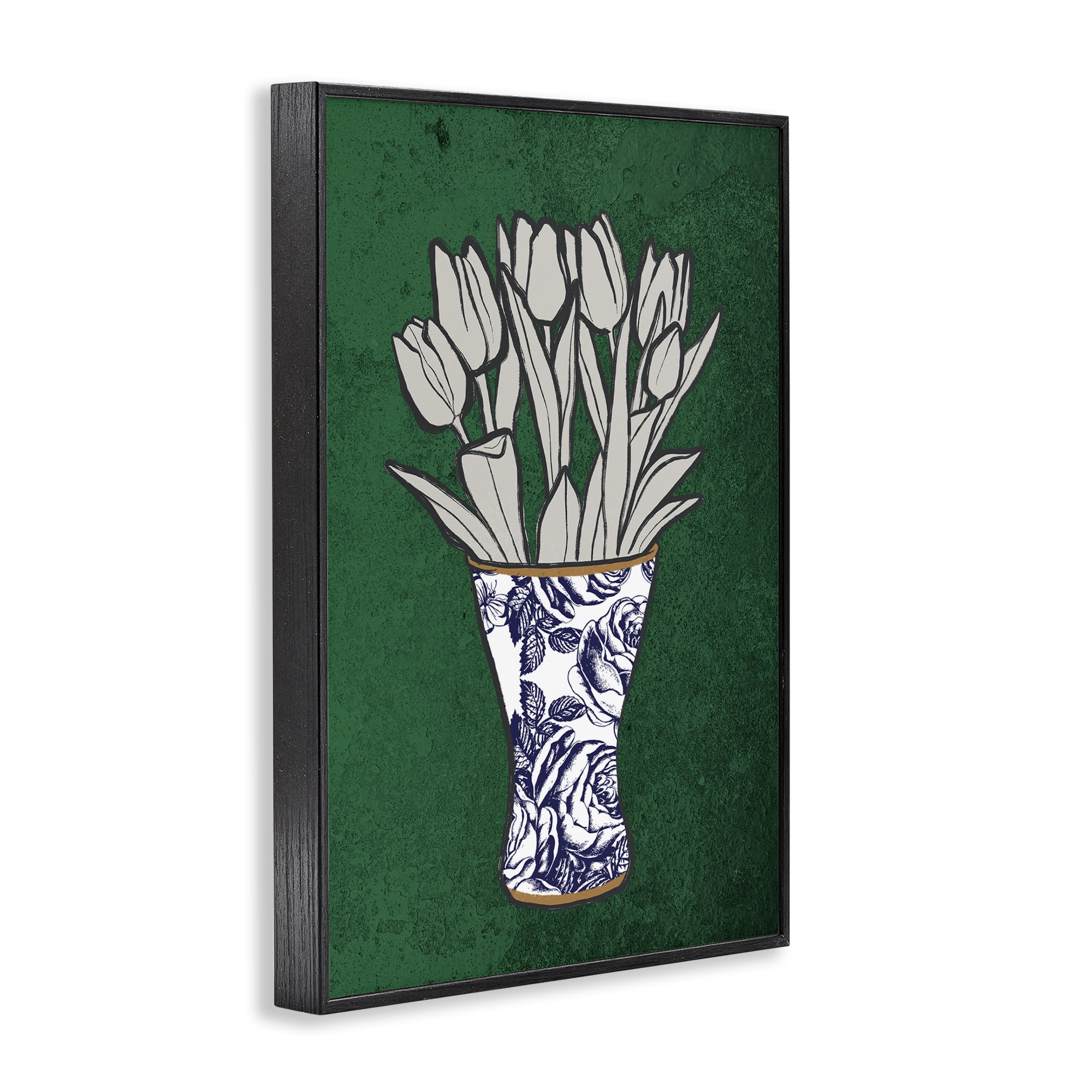 Stupell Industries Tulip Bouquet Vase Botanical & Floral Painting Black Framed Art Print Wall Art, 12 x 18