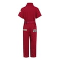 thumbnail image 4 of Haitryli Girls Boys Mechanic Jumpsuits Coverall Boiler Suit Zip-Front Short Sleeve Overalls Flight Suit Bodysuit Red 9-10, 4 of 5