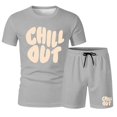 thumbnail image 3 of Men Casual Outfits Men's Two Piece Matching Combo Printed Short Sleeve T Shirt and Shorts Comfortable Casual Summer Outfit Letter Print Light Gray XXXXL, 3 of 3