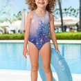 thumbnail image 3 of Uorisanigo Little Girls Swimsuits Size 9-10 One Piece Sport Summer Beach Swimwear Cross Shoulder Strap Pool Party Bathing Suit, Pink and Purple Galaxy, 3 of 7