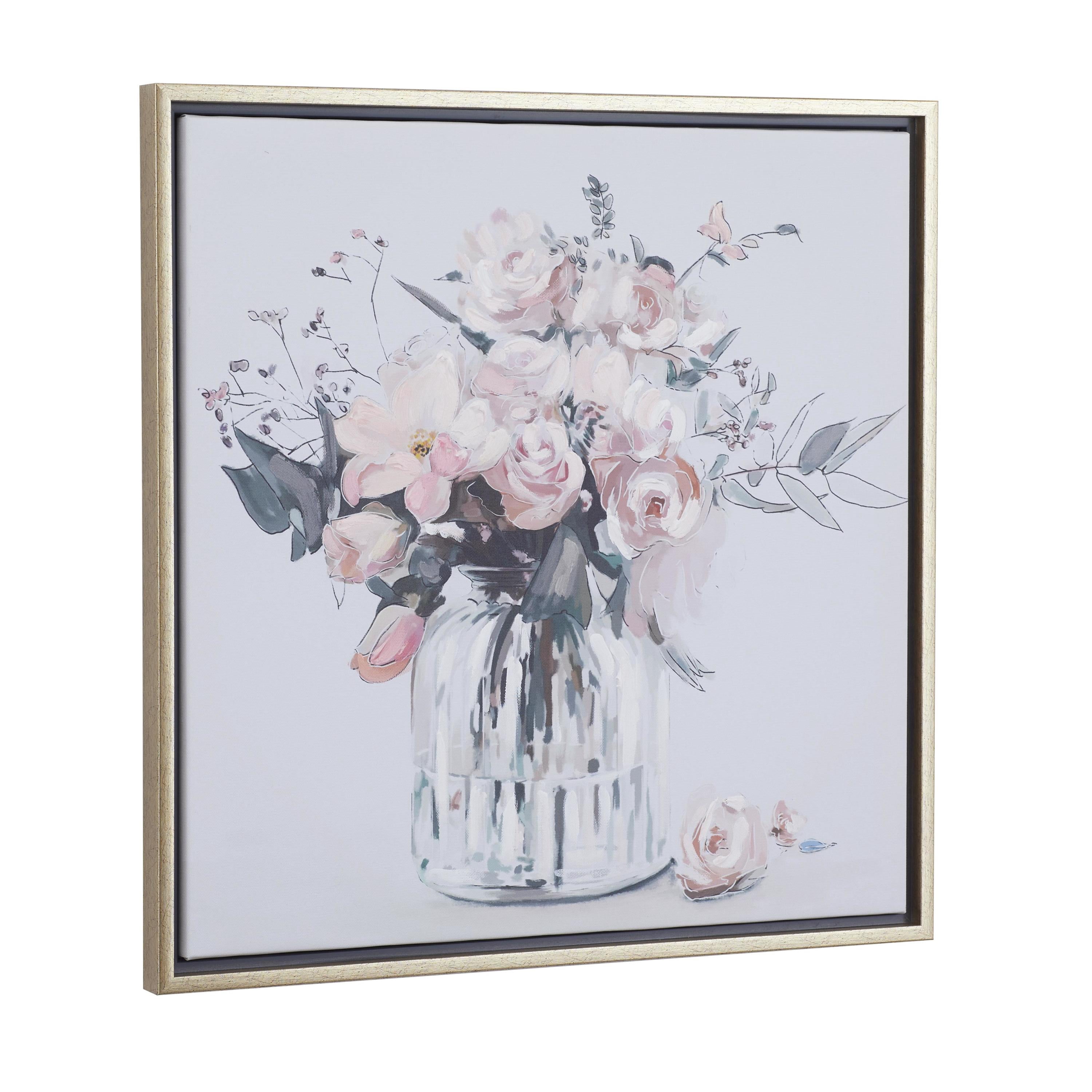 24" x 25" Bouquet Floral Framed Wall Art with Gold Frame, by DecMode