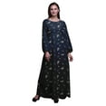 thumbnail image 1 of Bimba Moss Georgette Pecan Leaves Printed Womenâ€™s Long Sleeve Elastic Waist MaxiÂ&nbsp;DressÂ&nbsp;Gown-Small, 1 of 5