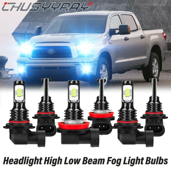 For Toyota Tundra 2007 2008 2009-2013 - LED Headlight Dual Beam   Fog Light Bulbs Kit 8000K Ice Blue 6x