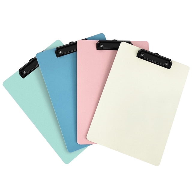 Xiao Hua Tablero de escritura de plástico, tablero de escritura de 4 piezas de color, tablero duro con clip de plástico, 12,5 x 9 pulgadas