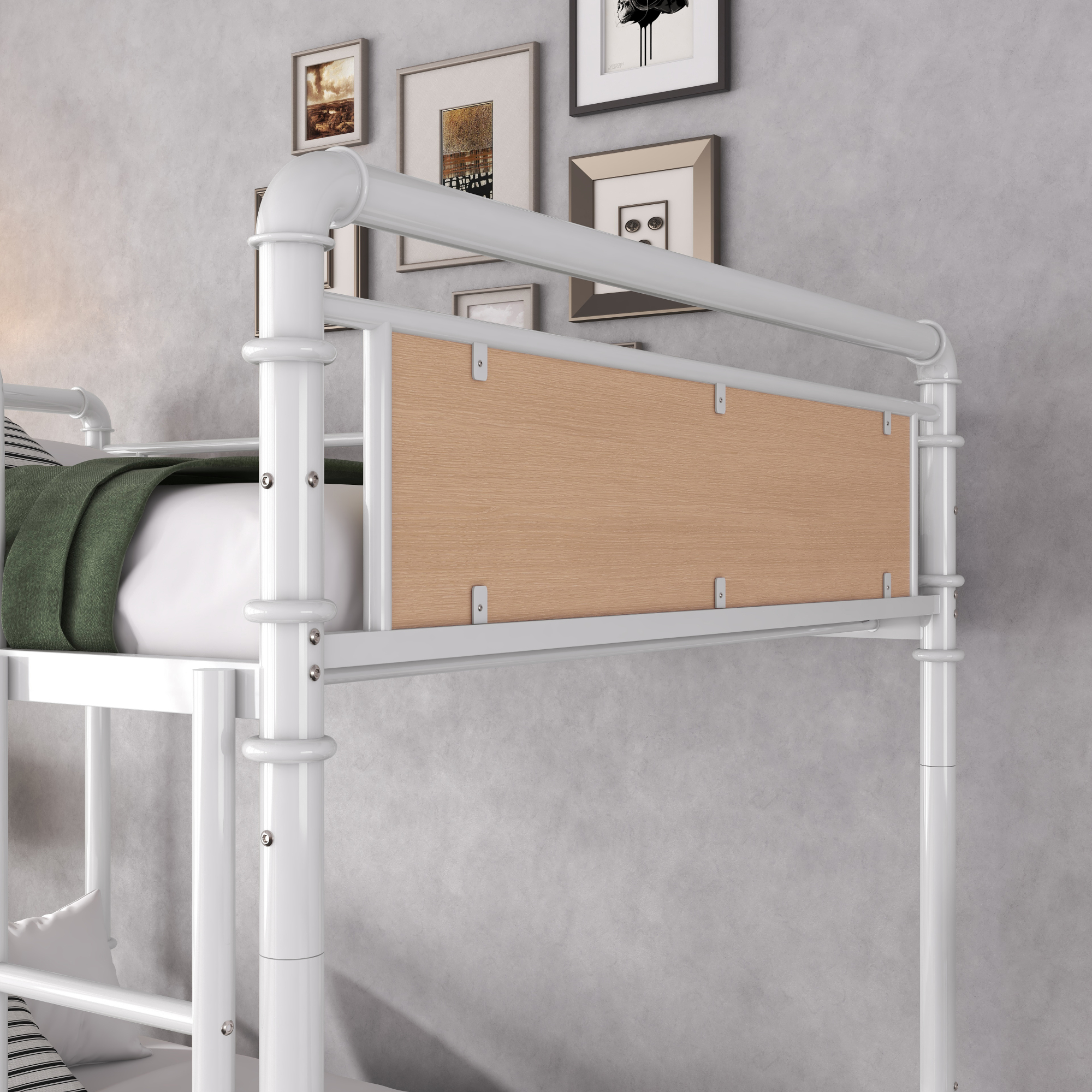 Twin XL over Twin XL Bunk Bed, Industrial Style Metal Bunk Bed with Safety Guard Rails for Teens and Adults, Easy Assembly, White
