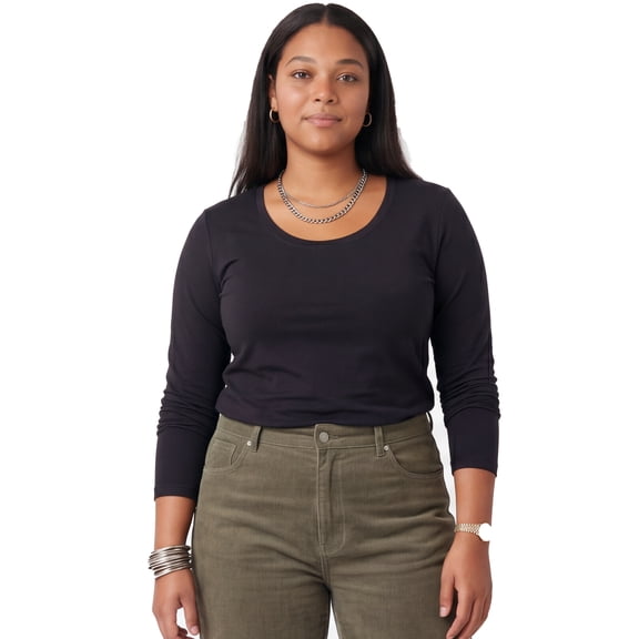 Emmalise Women's Basic Long Sleeve Crew Neck Casual T-Shirt, Black