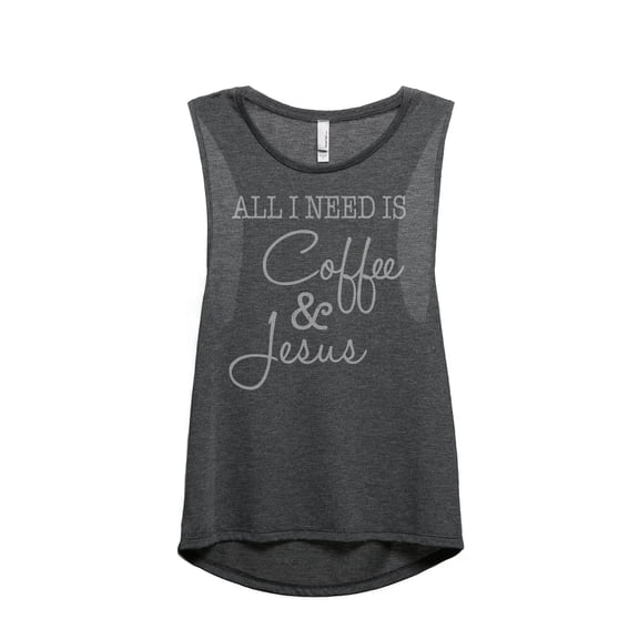 Thread Tank All I Need Is Coffee and Jesus Women's Sleeveless Muscle Tank Top Charcoal X-Large