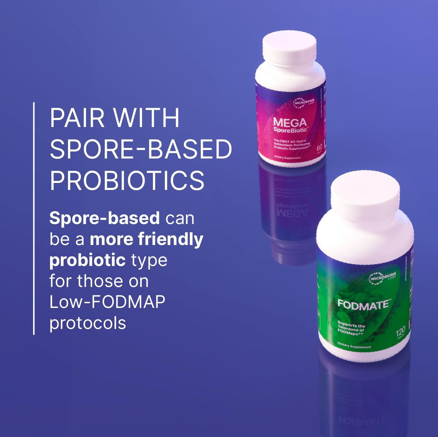 Microbiome Labs FODMATE Digestive Enzymes for Women & Men - Digestive Support for Low FODMAP Protocols & Occasional Bloating, Gas & Stomach Relief 120 Capsules