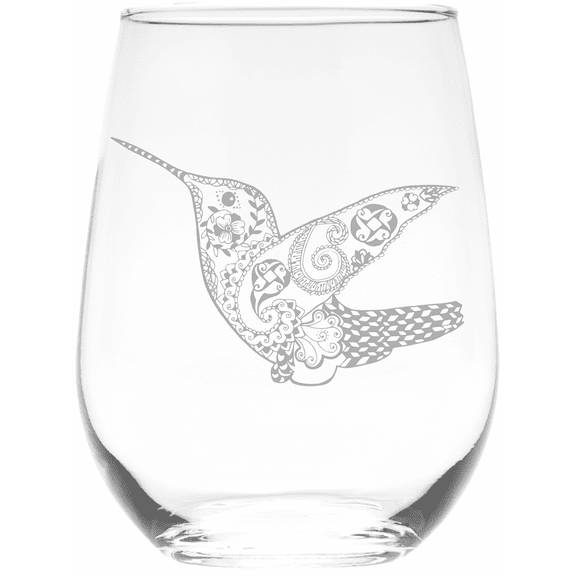 C&M Personal Gifts 17 oz Hummingbird Stemless Wine Glass (Style H1)