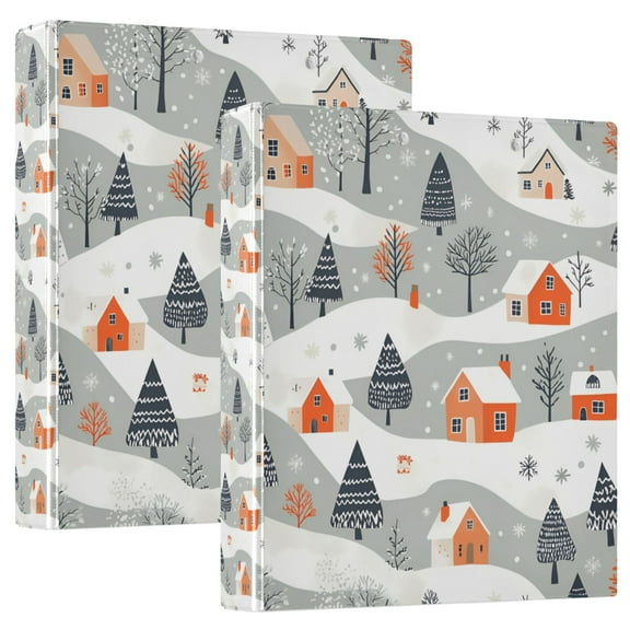 FORMRS 3 Ring Binder 1.5 inch with Pockets Set of 2 Clip Board 200 Sheets Capacity, Cartoon Orange Houses