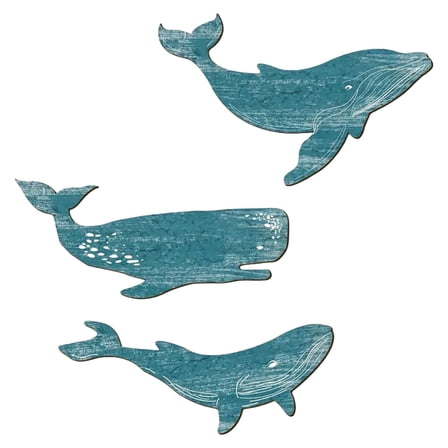 3 Piece Wooden Whale Wall Hangings Sculptures Coastal Themed Home Accent Ornaments For Bathroom Living Room Decors