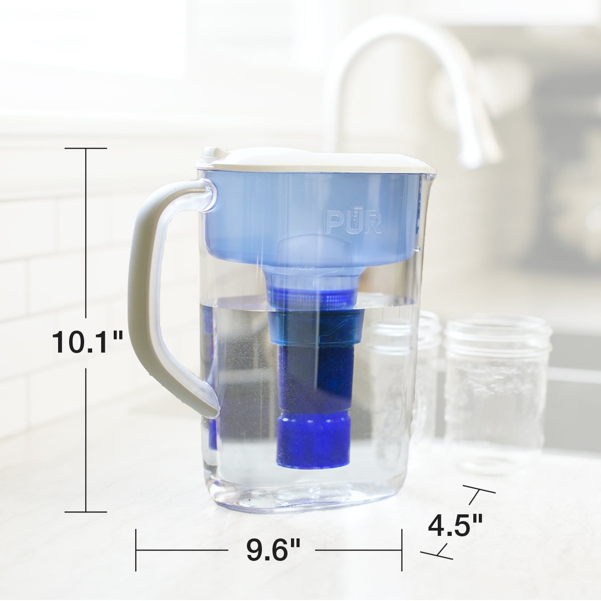 PUR 7 Cup Water Pitcher Filtration System, W 9.6" x H 10.1" x L 4.5", Blue, PPT710WA