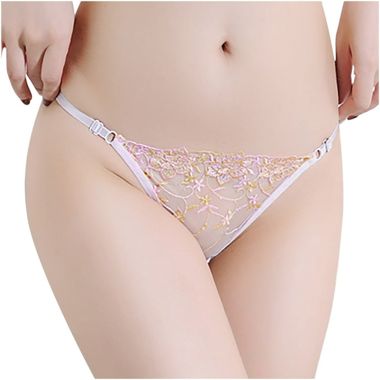 HUPOM Seamless Underwear For Women Womens Silk Panties Medium waist Elastic  Waist Floral Thong Pink L