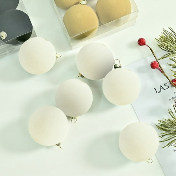 Christmas Decorations Lignoak 6 Pcs Velvet Christmas Balls Flocked Christmas Tree Ornaments Plastic Balls Xmas Decorative Hanging Ornaments Christmas Tree Decoration 2.4 Inch White