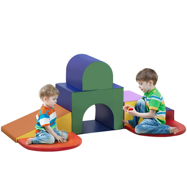Qaba Escaliers et Rampe de Jeu Souples 7 Pcs, Ensemble de Jeu en Mousse Logiciel Éducatif