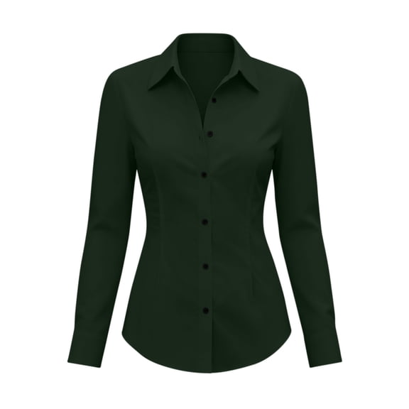 TEAJOPSUU Women's Classic Fitted Dressy Shirts Long Sleeve Button Down Wrinkle-Free Shirts Casual Work Office Blouse Top Olive Green