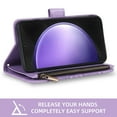 thumbnail image 5 of Compatible with Samsung Galaxy S23 FE 5G Wallet Phone Case and Tempered Glass Screen Protector Flower Faux Leather Flip Credit Card Holder Stand Zipper Cell Cover for S 23 EF S23FE 23S Women Purple, 5 of 9