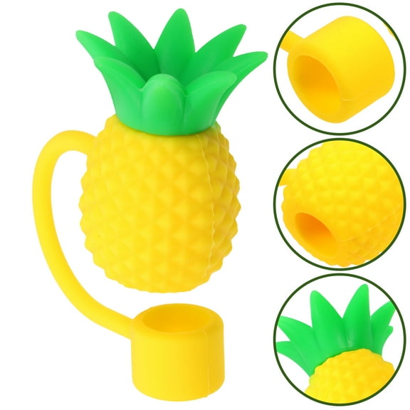 NICEXMAS 4Pcs Pineapple Straw Toppers Reusable Drinking Straw Tips with Sealing Function Yellow