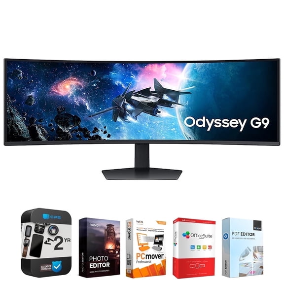 Samsung 49" Odyssey G9 G95C DQHD 240Hz DisplayHDR 1000 Curved Gaming Monitor Bundle with Tech Smart USA Elite Suite 18 Standard Editing Software Bundle   1 Year CPS Enhanced Protection Pack