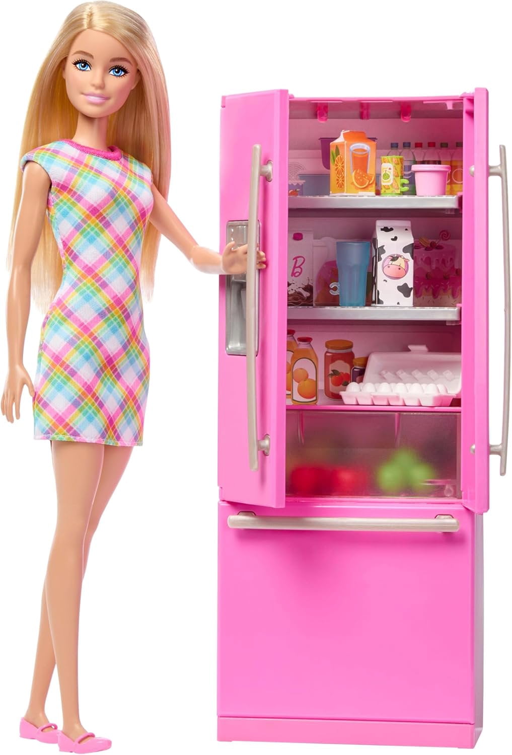Barbie Doll & Kitchen Playset with Refrigerator & 10 Accessories Including Food Pieces, Plus Sticker Sheet