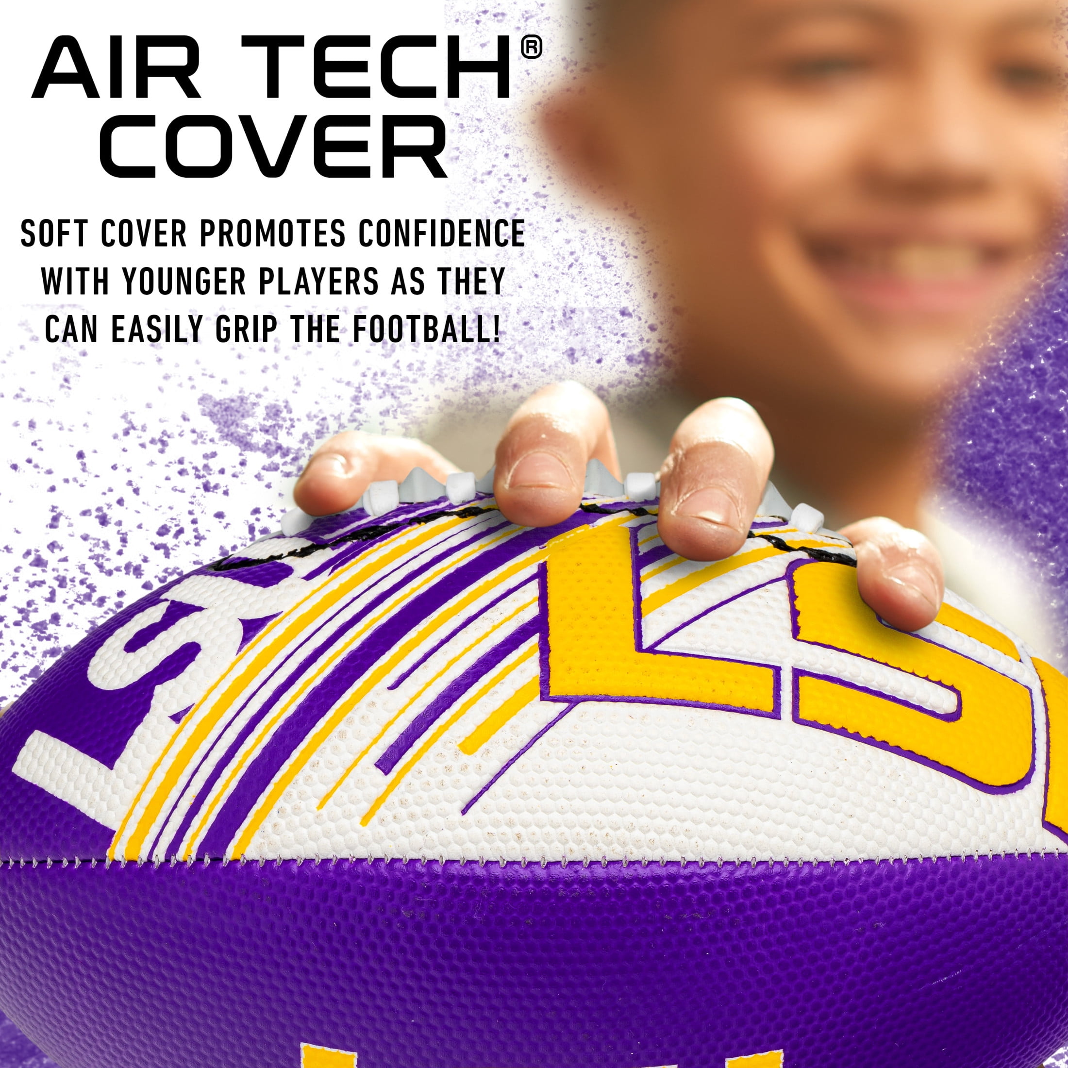 NCAA LSU Tigers Football - Youth Mini Football - 8.5" Football- SPACELACE Easy Grip Texture- Perfect for Kids !