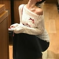 thumbnail image 2 of BUYISI Innovative Womens Long Sleeve Sweater with Stylish Bow and One Shoulder Cut White M, 2 of 9
