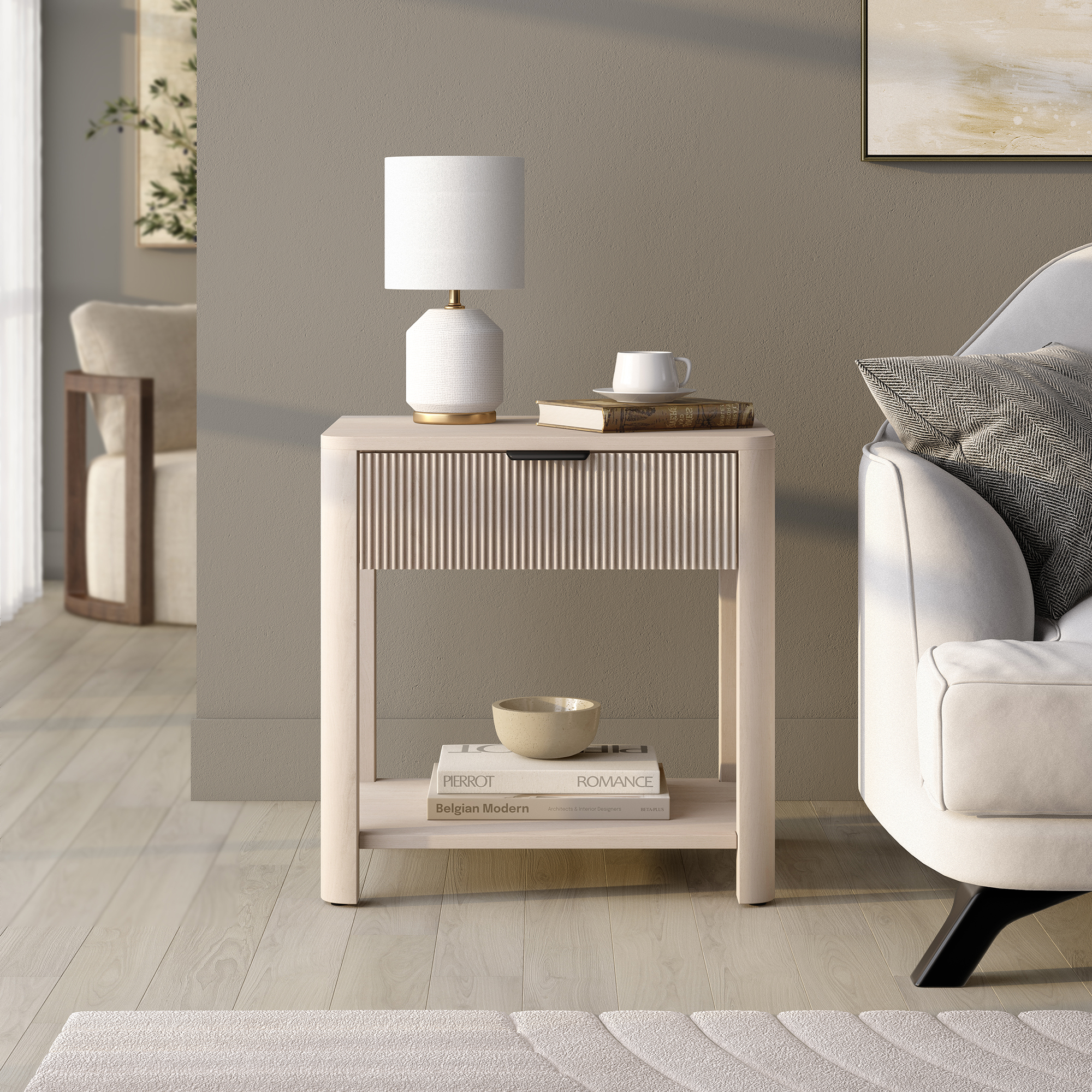 Pomona 24" Wide Rectangular Fluted Nightstand in Alder White