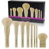 SHANY Gold Getter Cosmetics Brush Set – Premium Travel Makeup Brush Kit with Chrome Finish - Includes Portable Canvas Brush Holder Tote and Bonus Kabuki Brush - 7 PCS