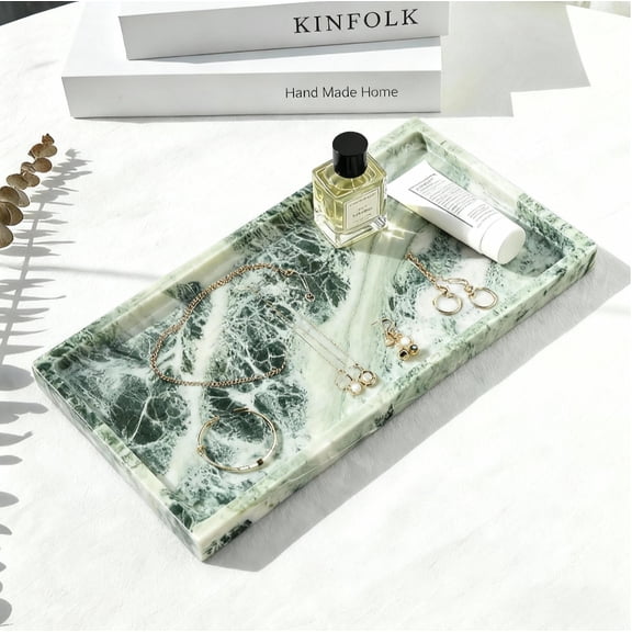 unique  gift,Natural Green Veined Marble Rectangular Tray - Handmade Luxury Vanity Organizer for Bathroom & Dressing Table