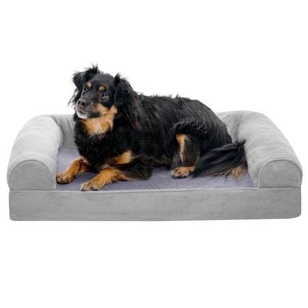 FurHaven Pet Products Faux Fur & Velvet Orthopedic Sofa Pet Bed for Dogs & Cats - Smoke Gray Medium